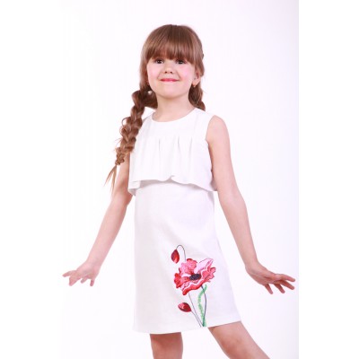 Embroidered dress for girl "Wild Poppy" White